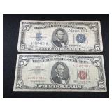 1934 $5 Silver Certificate & 1963 $5 Note