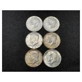 (6) Kennedy 40% Silver Half Dollars