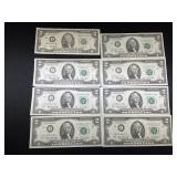 (8) Bi-Centennial 1976 $2 Billsï¿½7 are in Sequence!