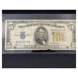 1934 $5 Silver Cert RARE N. Africa WWII