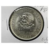 1953 27 7/9g Silver Cinco Peso Mexico Round