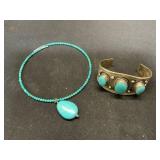 Faux Turquoise Necklace and Cuff Bracelet
