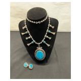 Silver-Tone Necklace and Clip-On Earrings with Fau