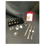 Jewelry Lot: Rings, Watches, Pins, Earrings