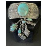 Turquoise Stone and Silver-Tone Barrette