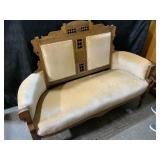 Vintage Wood Parlor Settee with Wheels