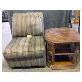Upholstered Chair and Wooden Side Table