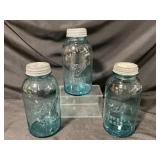 3 Vintage Blue Ball Perfect Mason Jars