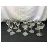 12 Etched Glass Stemware Pieces