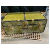 Vintage Green Metal Trunk with Brass Hardware