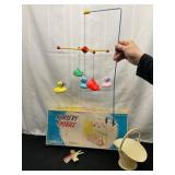 Vintage Nursery Mobile, Teething Toy, and Basket
