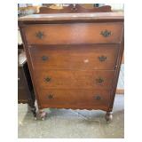 Vintage Wood Veneer Chest of Drawers on Casters