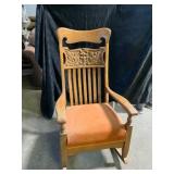 Oak Rocking Chair with Carved Face Backrest