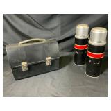 Vintage Metal Lunchbox & Two Thermos Bottles