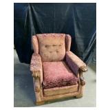 Vintage Upholstered Armchair With Wood Accents