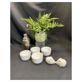 Lot: Ceramic, Stainless Steel, and Faux Plant