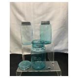 Vintage 3 Blue Glass Mason Jars