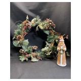 Holiday Wreath and Santa Figurine