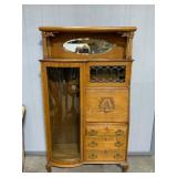 Vintage Oak Secretary with Glass Doors and Drawers