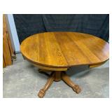 Oak Pedestal Dining Table with Leaves