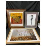 Three Framed Art Prints, Mixed Subjects