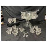 Vintage Cut Glass Punch Bowl Set