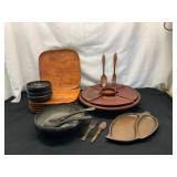Mid-Century Wooden Dishware Set
