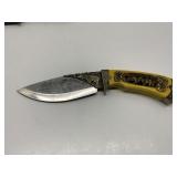 Engraved Hunting Knife With Yellow Handle