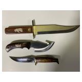 3 Fixed-Blade Knives with Bear Inlays