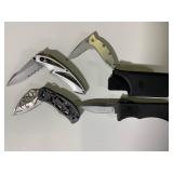 3 Folding Knifes & Roll-Lock Knife with Sheath