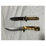 Two Fixed Blade Knives with Antler-Style Handles