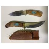 Two Custom Knives with teal colored inlay with Lea