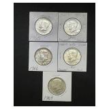 (5) Kennedy Half Dollars (2)1965 (2)1966 (1)1967