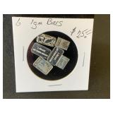 Six 1 Gram Silver Bars