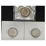 3 Victory Nickels1883 & (2) 1906-P