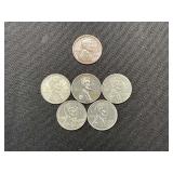 1927-S Wheat Penny & (5) 1943 Steel Pennies