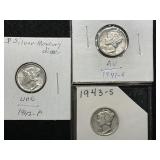 (3) Mercury Dimes 1941-S, 1942-P, 1943-S