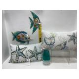 Coastal Decor Lot with Pillows & Wall Art