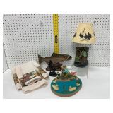 3-Piece Towel Set and 14in Wooden Trout