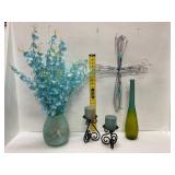 Decor Set with Faux Flowers and Wire Cross