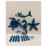 Metal Sea-Themed Wall Decor with Glass Knobs