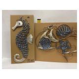 Metal Wall Decor with Blue Rhinestones