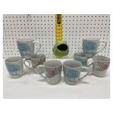 8 Stoneware Mugs and Frog Sponge holder