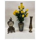 Decorative Clock, Two Vases with Gilt Details