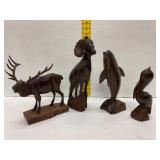 Four Hand-Carved Wooden Animal Figurines