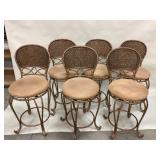 6 Metal Bar Stools with Upholstered Seats