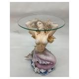 Glass-Top Mermaid Resin Side Table