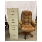 Tan Swivel Chair and Beige Filing Cabinet