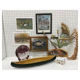 Outdoorsman Lot with Resin Canoe and Art
