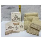 Golden Embroidered King Sheet & Towel Set
